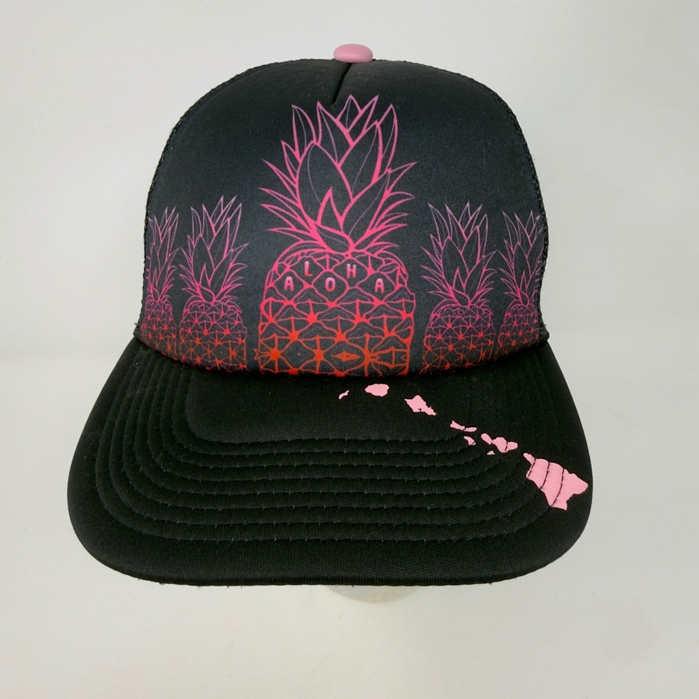 Hawaiian‎ Headwear Aloha Pineapple Trucker Hat Black Pink Snapback Mesh Cap